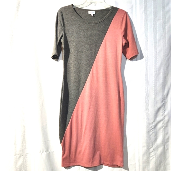LULAROE JULIA PINK AND GRAY BI COLOR BLOCK DRESS SIZE MEDIUM - Picture 1 of 10